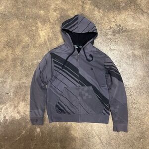 Gotcha Mens Hoodie Size Small Grey Black Striped Zipup Fleece Lined Y2K Surf Ska